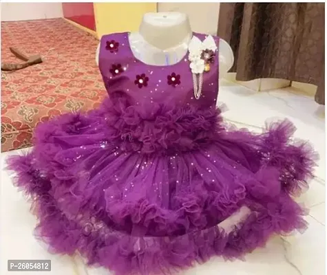 Elegant Purple Net Self Pattern Dresses For Girls-thumb0