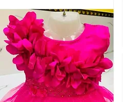 Elegant Pink Net Self Pattern Dresses For Girls-thumb1