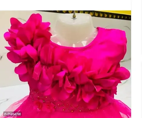 Elegant Pink Net Self Pattern Dresses For Girls-thumb2