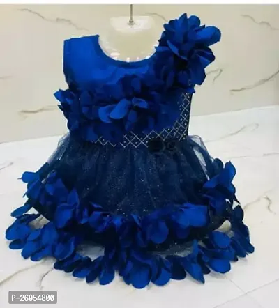 Elegant Blue Net Self Pattern Dresses For Girls
