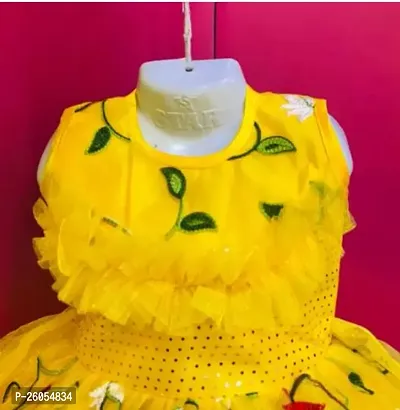 Elegant Yellow Net Self Pattern Dresses For Girls-thumb2