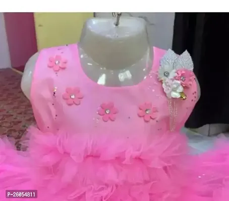 Elegant Pink Net Self Pattern Dresses For Girls-thumb2