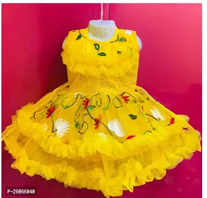 Stylish Net Yellow Frocks For Girls-thumb0