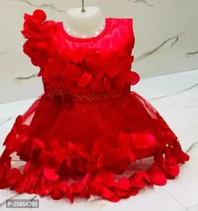 Elegant Red Net Self Pattern Dresses For Girls