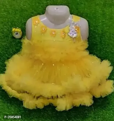 Elegant Yellow Net Self Pattern Dresses For Girls-thumb0