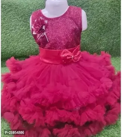 Elegant Pink Net Embellished Frocks For Girls-thumb0