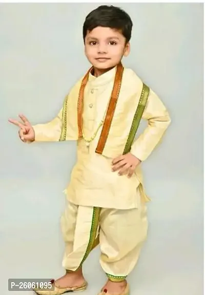 Stylish Beige Cotton Blend Kurta Sets For Boys-thumb0