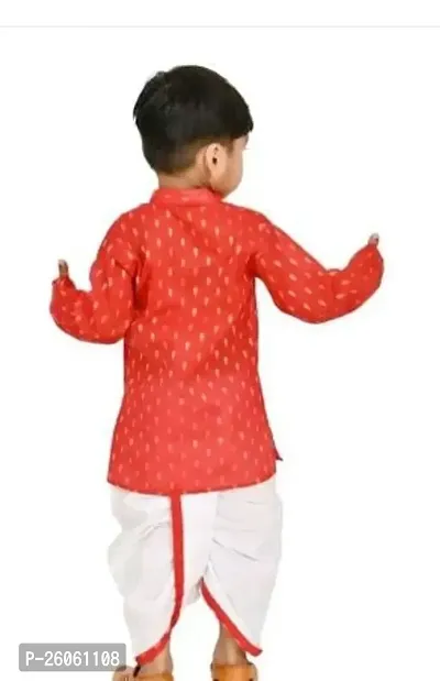 Stylish Red Cotton Blend Kurta Sets For Boys-thumb2