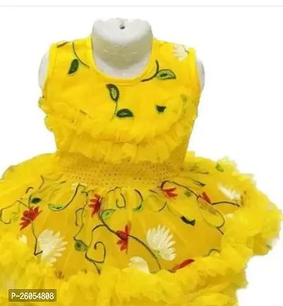 Elegant Yellow Net Embroidered Dresses For Girls-thumb0