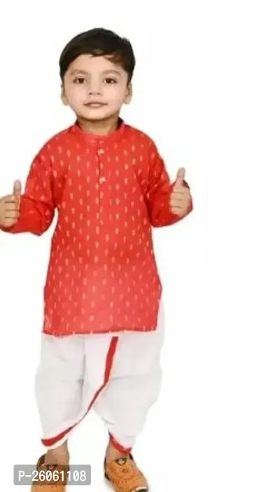 Stylish Red Cotton Blend Kurta Sets For Boys-thumb0