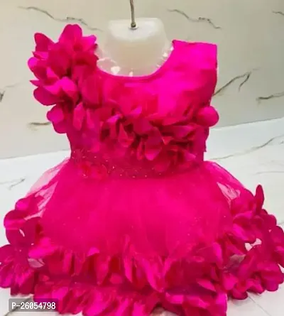 Elegant Pink Net Self Pattern Dresses For Girls