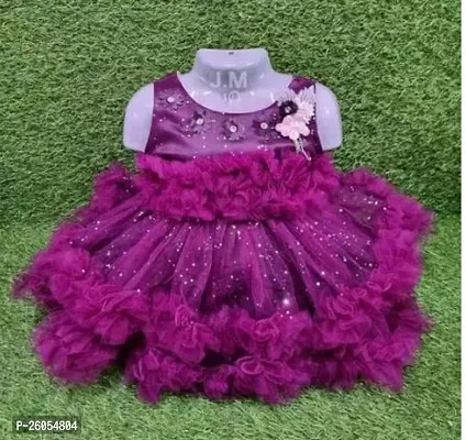 Elegant Purple Net Self Pattern Dresses For Girls