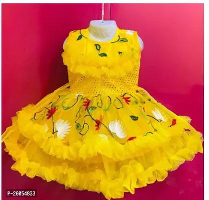 Elegant Yellow Net Embroidered Dresses For Girls-thumb0