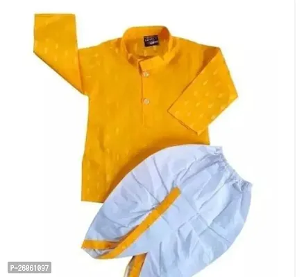 Stylish Yellow Cotton Blend Kurta Sets For Boys