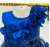Elegant Blue Net Self Pattern Dresses For Girls-thumb1