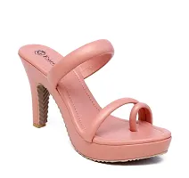 Stylish Peach Synthetic Leather Solid Heels For Women-thumb1