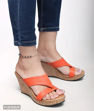 Elegant Orange Synthetic Leather Solid Sandals For Women