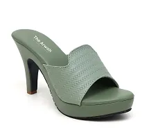 Stylish Green Synthetic Leather Solid Heels For Women-thumb3