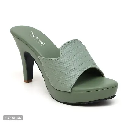 Stylish Green Synthetic Leather Solid Heels For Women-thumb4