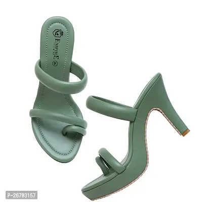 Stylish Green Synthetic Leather Solid Heels For Women