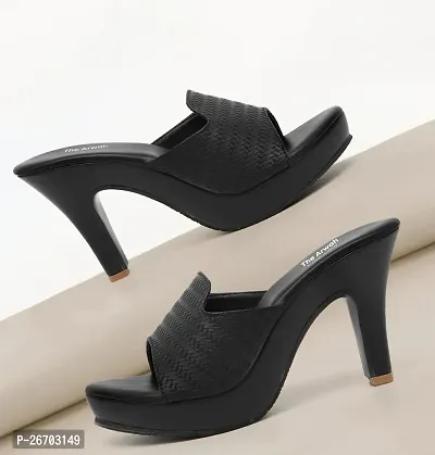 Stylish Black Synthetic Leather Solid Heels For Women