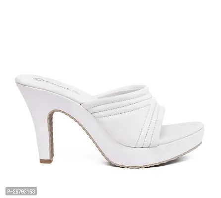 Stylish White Synthetic Leather Solid Heels For Women