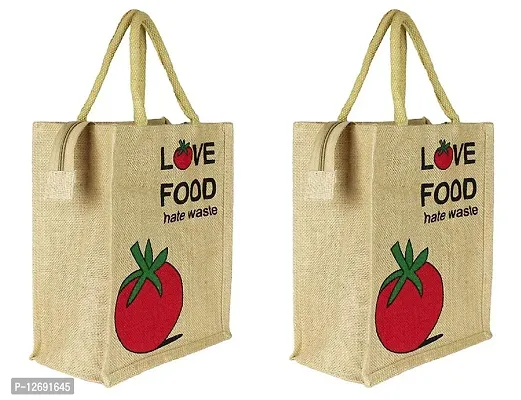 Eco-Friendly,Printed,Grocery,Reusable,Shopping,Lunch,Jute Bags Combo (Pack of 2)-thumb0