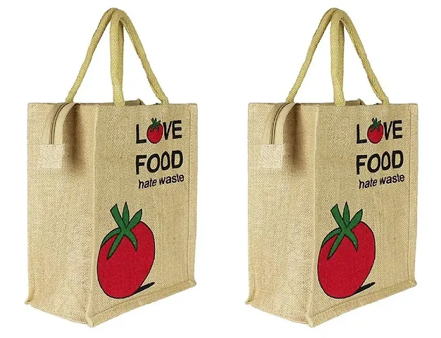 Eco-Friendly,Printed,Grocery,Reusable,Shopping,Lunch,Jute Bags Combo (Pack of 2)