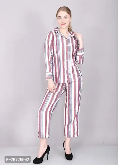 Contemporary Multicoloured Cotton Striped Co-Ords Set For Women-thumb0