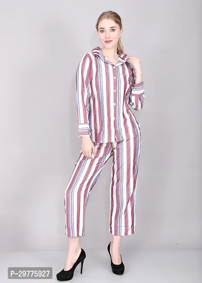 Contemporary Multicoloured Georgette Striped Co-Ords Set For Women-thumb0