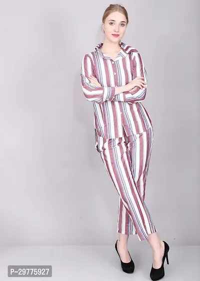 Contemporary Multicoloured Georgette Striped Co-Ords Set For Women-thumb5