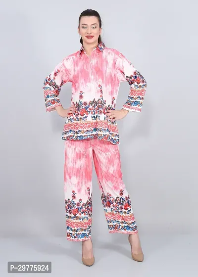 Contemporary Pink Cotton Blend Printed Co-Ords Set For Women