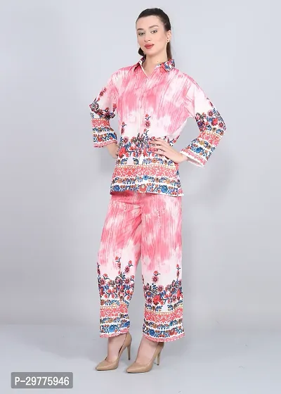 Contemporary Pink Polyester Printed Co-Ords Set For Women