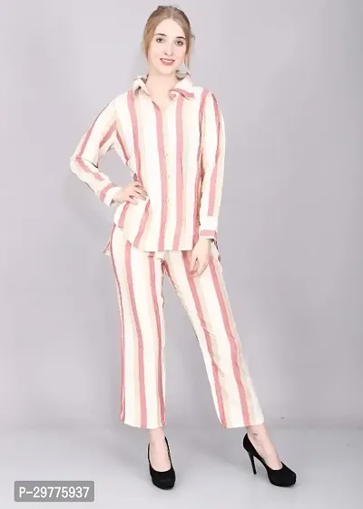 Contemporary Multicoloured Cotton Striped Co-Ords Set For Women-thumb0