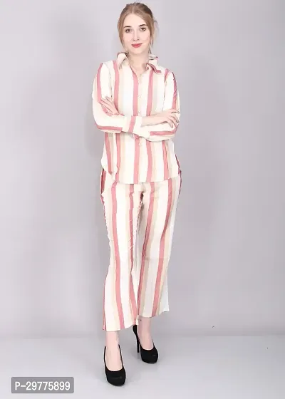 Contemporary Multicoloured Cotton Striped Co-Ords Set For Women-thumb0