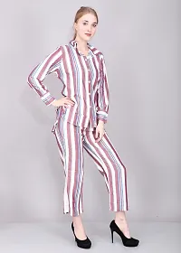 Contemporary Multicoloured Georgette Striped Co-Ords Set For Women-thumb1