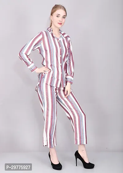 Contemporary Multicoloured Georgette Striped Co-Ords Set For Women-thumb2