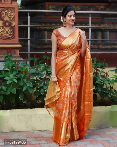 Beautiful Silk Blend Jacquard Saree With Blouse Piece-thumb0