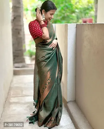 Beautiful Silk Blend Jacquard Saree With Blouse Piece-thumb0