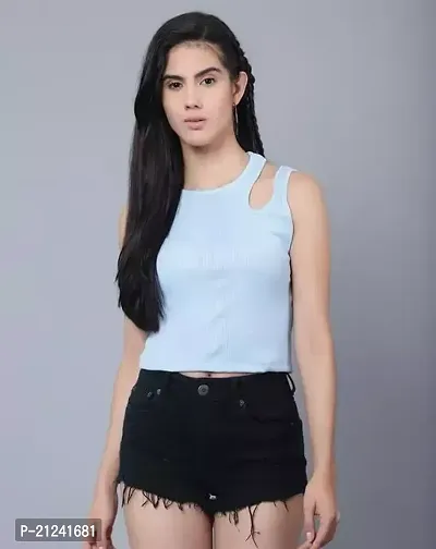 Elegant Blue Cotton Blend  Top For Women