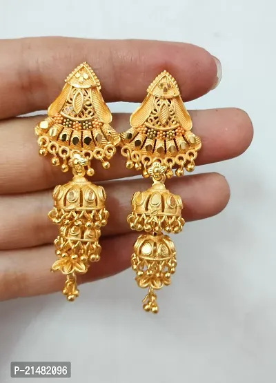 Gold plated jhumki earings for women with free kanchain-thumb2
