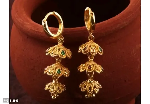 Jhumka Bali long earrings latest gold plated earrings pack of 1 pair-thumb0