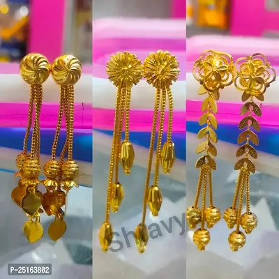 woman and girls gold plated sui dhaga earings(set of 3)