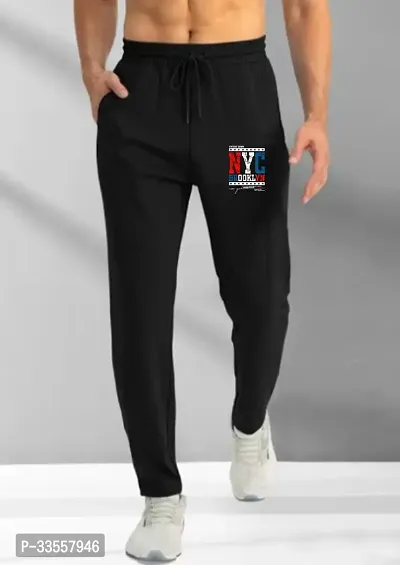 Stylish Black Cotton Blend Regular Track Pants For Men-thumb0