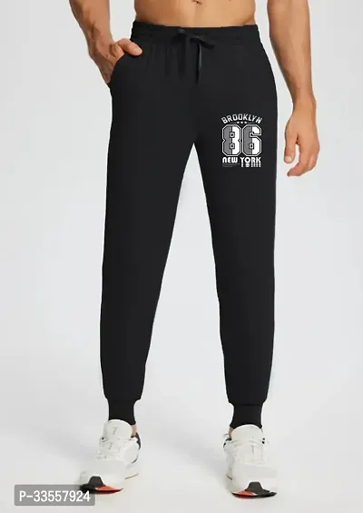 Stylish Black Cotton Blend Regular Track Pants For Men-thumb0