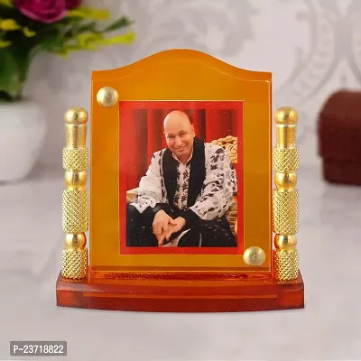 Rhymestore Acrylic Gold Plated Frame of Chattarpur wale GURU JI for Home Office  car Temples