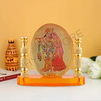 Rhymestore Radha Krishna Oval Shaped Murti for Car Dashboard, Office Table, Home, Mandir | Idol Statue Showpiece Decor Sculpture for Gift-thumb2