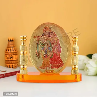 Rhymestore Radha Krishna Oval Shaped Murti for Car Dashboard, Office Table, Home, Mandir | Idol Statue Showpiece Decor Sculpture for Gift-thumb3