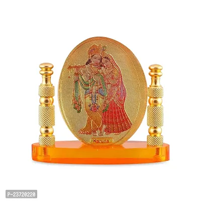 Rhymestore Radha Krishna Oval Shaped Murti for Car Dashboard, Office Table, Home, Mandir | Idol Statue Showpiece Decor Sculpture for Gift