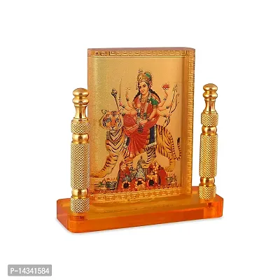 Trendy Hindu Goddess Maa Bhavani Mata Durga Vaishano Devi Sheronwali Acrylic Frame For Home, Office and Car Temple, Gold, Tabletop-thumb0